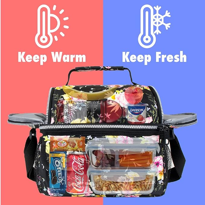 opux Lunch Bag Women Insulated, Adult Lunch Box Cooler, Flower Lunch Box - Image 2