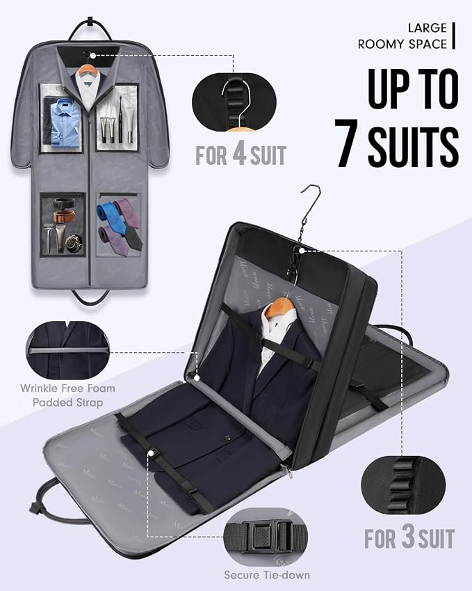 MATEIN Mens Garment Bags for travel, Large Travel Suit Bag Up to 7 Suits - Image 2