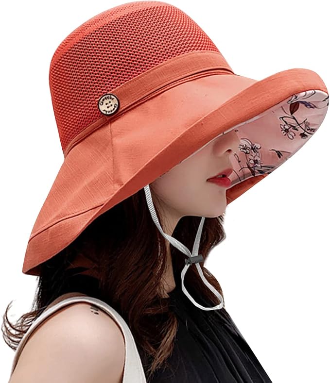Women Wide Brim Sun Hats Metal Wired Edge Summer UV Protection Beach Fishing Hat by HUAMULAN