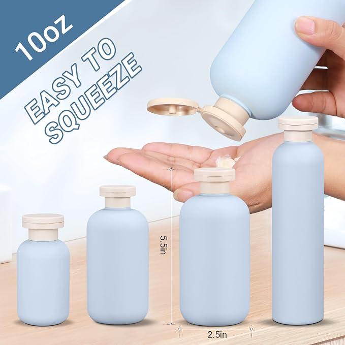ASEVAT 10oz 4Pcs Plastic Refillable Travel Shampoo & Conditioner Bottles - Image 2