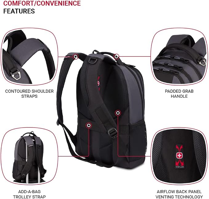 SwissGear Cecil 5505 Laptop Backpack, Dark Grey/Black - Image 2