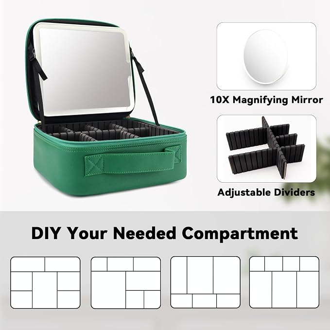 Travel Makeup Bag with LED Mirror and 10x magnifying glass with 3 Lighted - Image 4