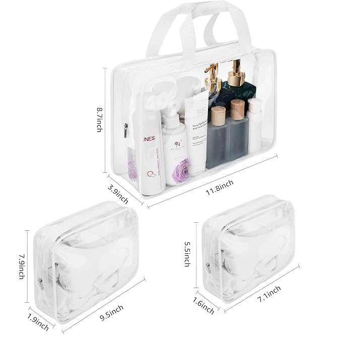 3Pcs Crystal Clear PVC Travel Toiletry Bag Kit - Image 3