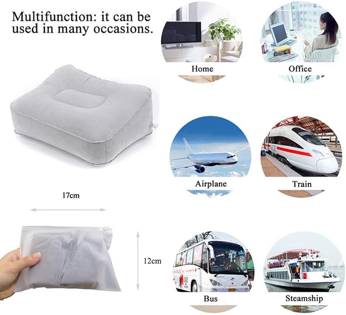 Inflatable Travel Foot Rest Pillow, Head Pad, Soft Flocking Pillow, Flights - Image 3