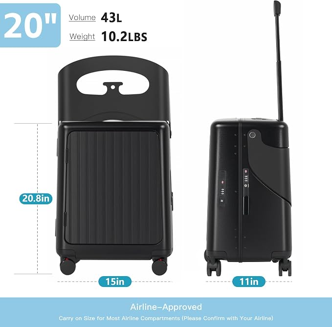 20" Carry-On Luggage with Seat for Kids & Adults, Lightweight Hardside Ride-On - Image 7