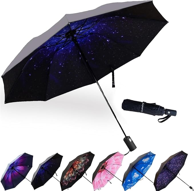 LLanxiry Compact Travel Umbrella, Mini Windproof Umbrellas by LLanxiry