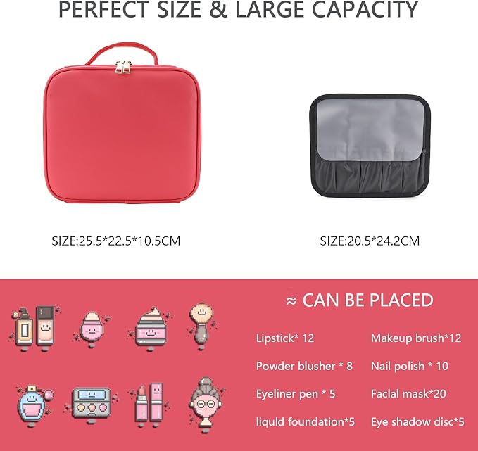 Makeup Bag with Led Mirror, Travel Makeup Organizer with 3 Color Setting - Image 2