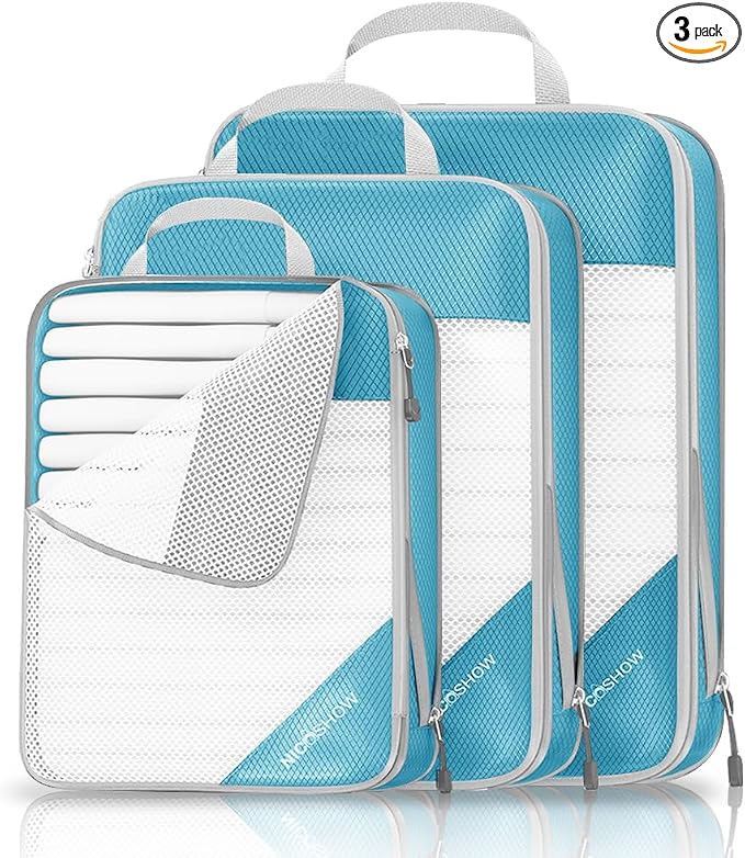 Compression Packing Cubes 3 Set, Compressible Space-Saving Packing Cubes by NICOSHOW