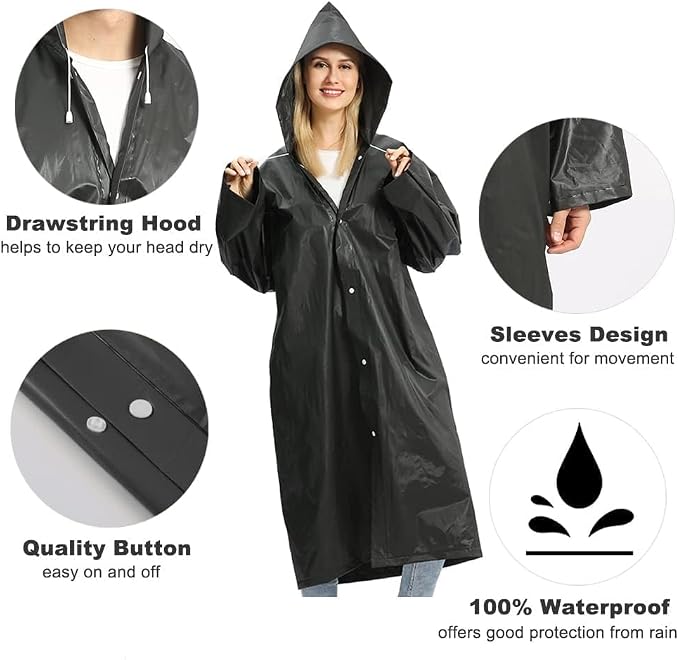 Opret 2 Pack Raincoats for Adults Reusable, EVA Rain Ponchos Lightweight Rain - Image 3