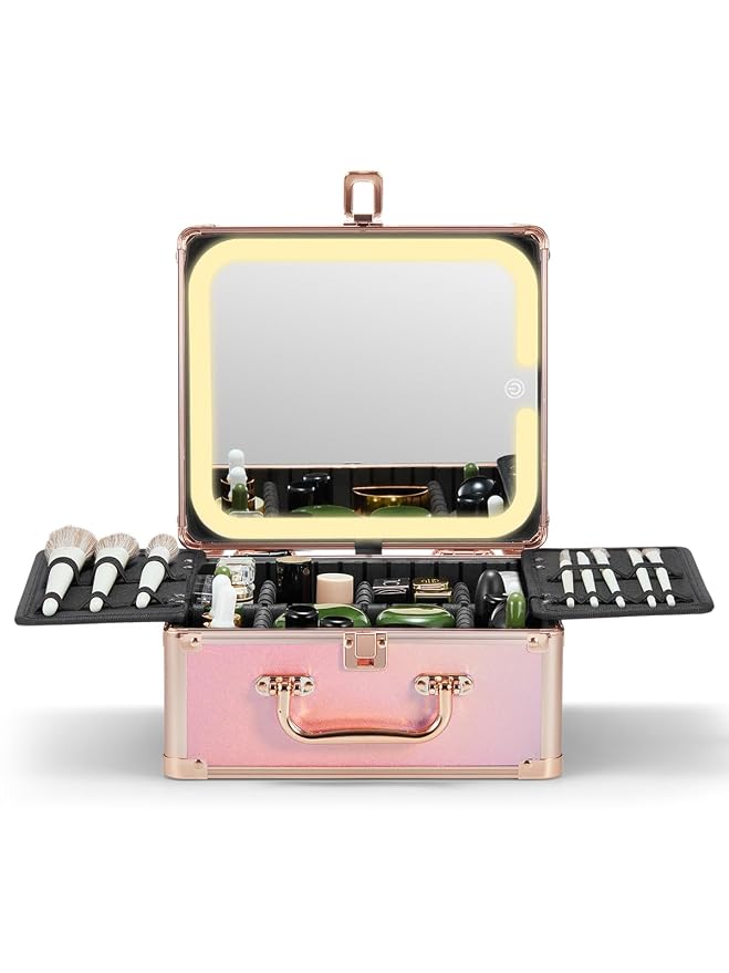 Qislee Makeup Box with A Detachable Lighted Mirror, Waterproof Travel Train Case by Qislee