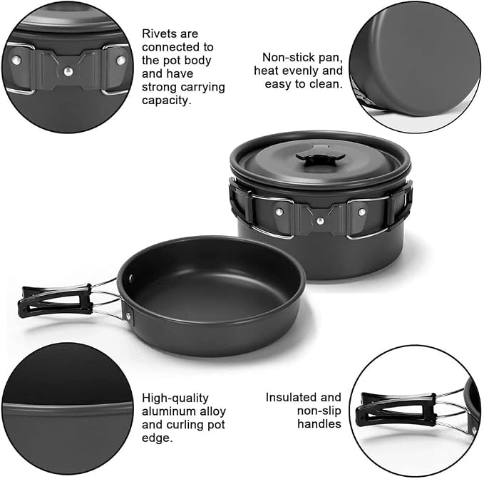 aiGear Camping Cookware Mess Kit, Non-Stick Camping Pan Pot Kettle, Lightweight - Image 6
