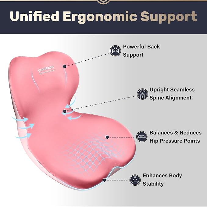 Coverado Car Seat Cushion and Lumbar Support Pillow One Piece, Memory Foam - Image 2
