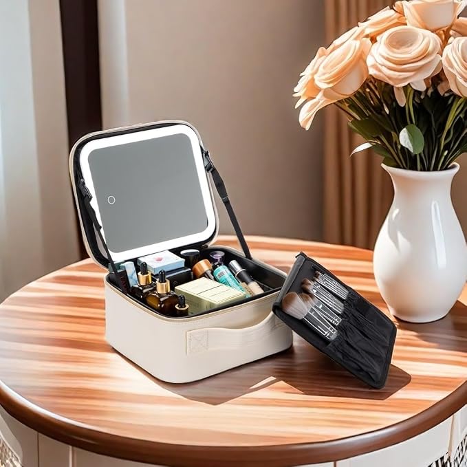 Travel Makeup Bag with LED Mirror – Waterproof Cosmetic Train Case with - Image 6