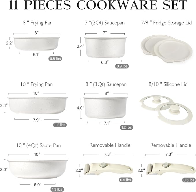 GiPP 11Pcs Pots and Pans Set Non Stick, Cookware Sets Nonstick Detachable Handle - Image 2