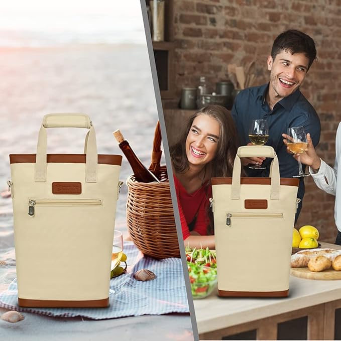 opux Two Bottle Wine Bag Carrier Tote, Insulated Leakproof 2 Bottle Wine Cooler - Image 8