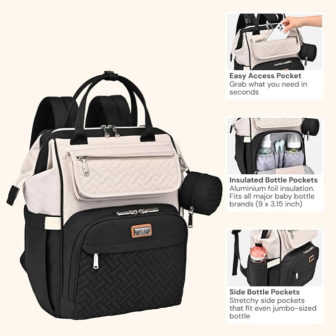 BabbleRoo Diaper Bag Backpack, Stroller Straps & Pacifier Case, Unisex Stylish - Image 4