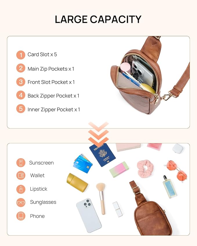Telena Small Sling Bag for Women Leather Crossbody Fanny Packs Chest Bag for - Image 3