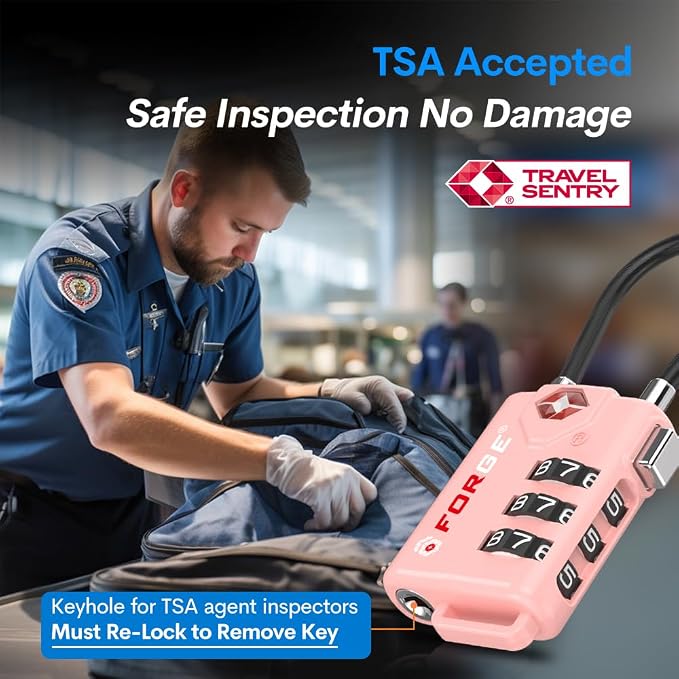Forge TSA Approved Cable Luggage Locks, 2 Pink Locks, Re-settable Combination - Image 2