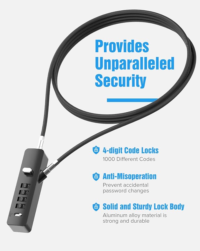 Combination Lock, 4-Digit Steel Cable Locks - Image 2