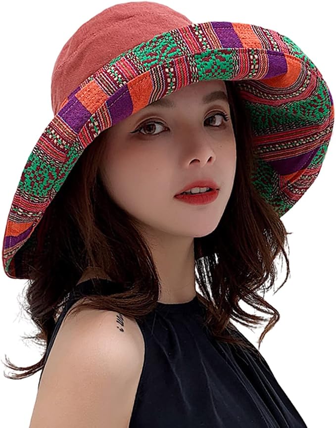 Women Wide Brim Sun Hats Metal Wired Edge Summer UV Protection Beach Fishing Hat by HUAMULAN