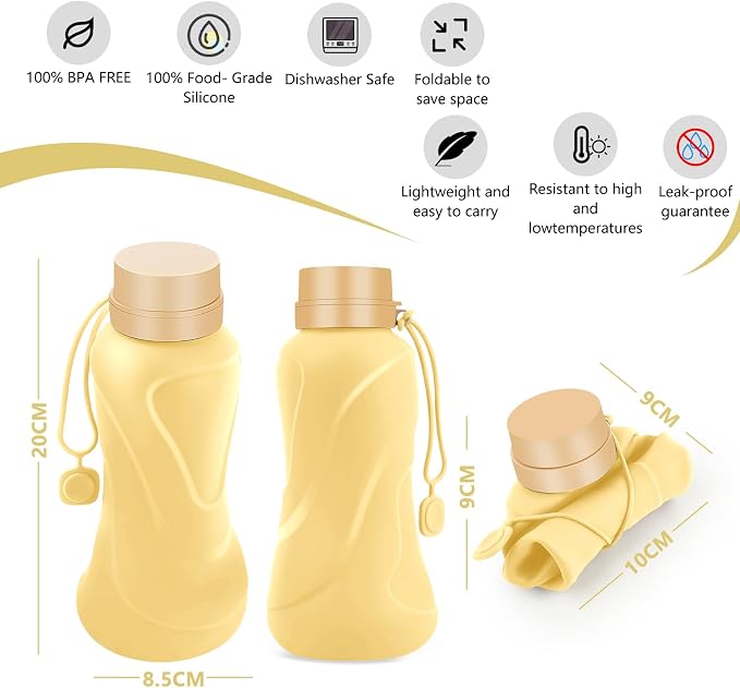 Collapsible Water Bottles, Leak Proof, Reuseable BPA Free Silicone Foldable - Image 2