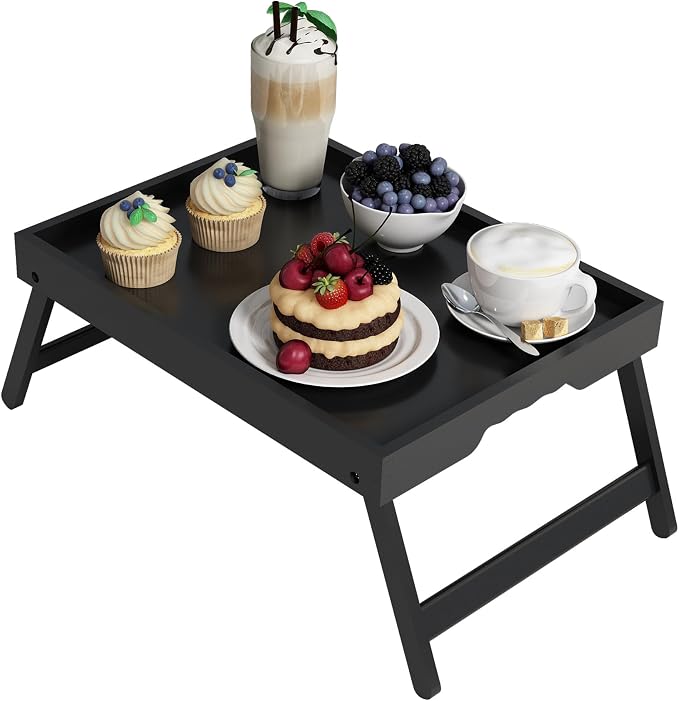 Bed Tray Table with Folding Legs, Bamboo Breakfast in Bed by Unknown