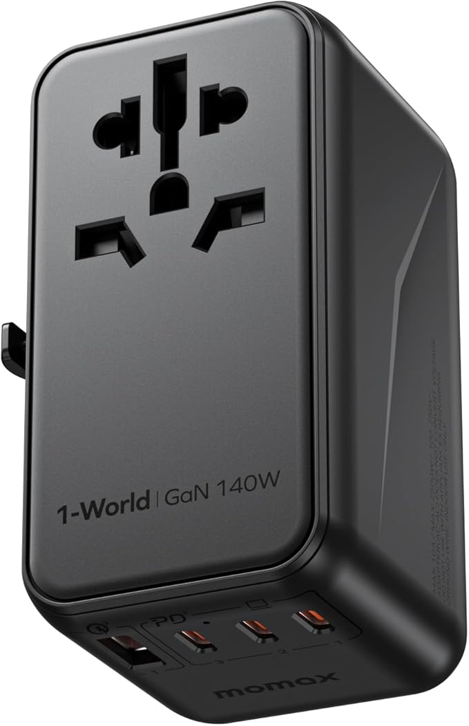 MOMAX 140W Universal Travel Adapter, GaN Technology, EU/UK/AUS/US/JP Worldwide by MOMAX