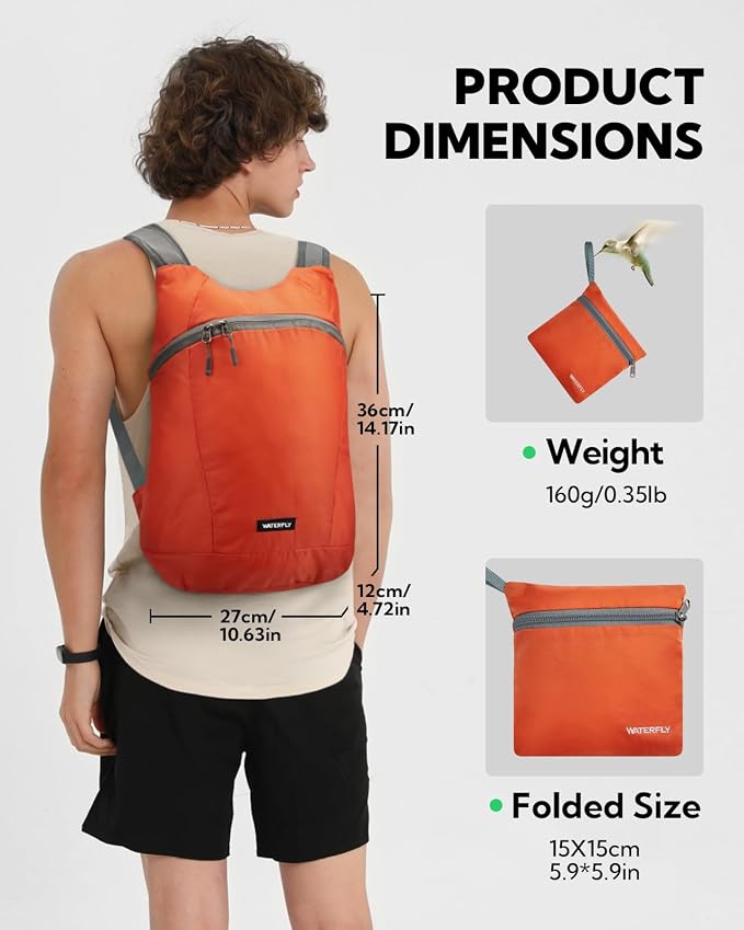 WATERFLY Foldable Lightweight Hiking Backpack: 15L Packable Traveling Daypack - Image 2