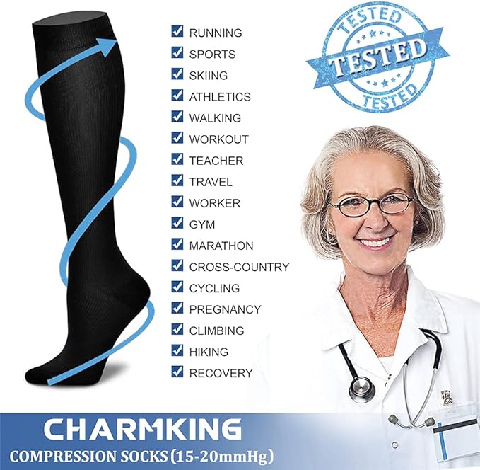 CHARMKING Compression Socks for Women & Men Circulation 15-20 mmHg is Best - Image 6