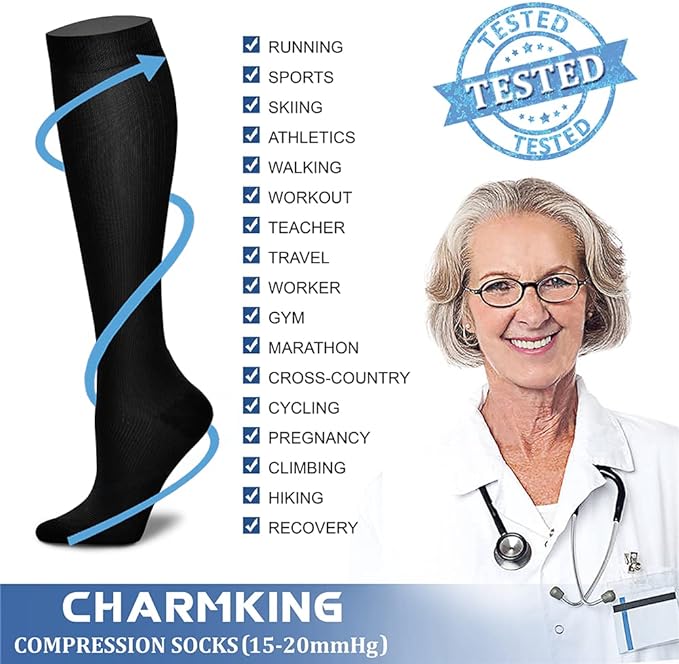 CHARMKING Compression Socks for Women & Men Circulation 15-20 mmHg is Best - Image 6