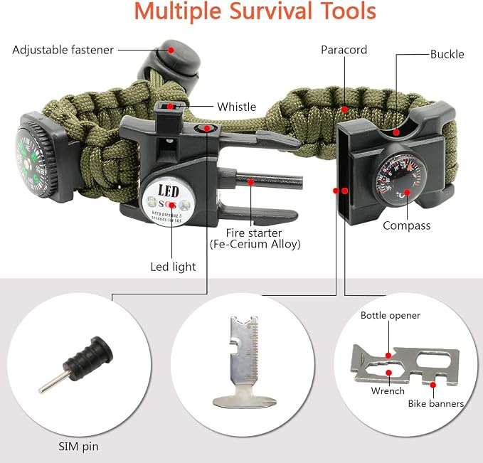 20 in 1 Survival Paracord Bracelet Adjustable Gear Kit - Image 2