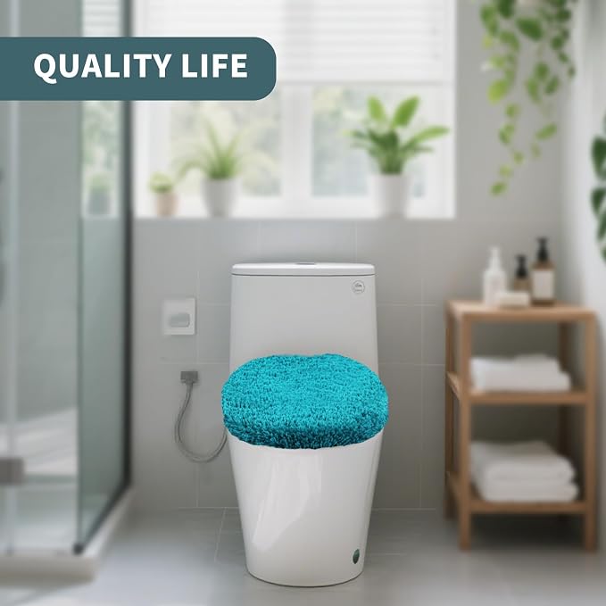 Microfiber Elongated Toilet Seat Cover 19.5"x 15" Machine Washable Solid Toilet - Image 6