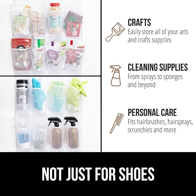GORILLA GRIP Over the Door Shoe Organizer, 2 Pack, 24 Breathable Mesh Pockets - Image 7