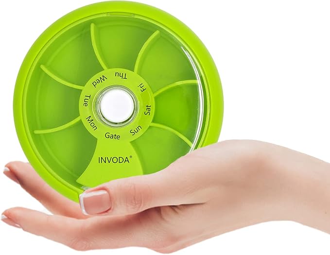 INVODA Weekly Pill Organizer 7 Compartment Rotating Pill Box - Image 9