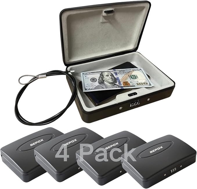 SEPOX® 4Pcs Water/Fire-Resistant Portable Security Case Lock Box Steel by SEPOX