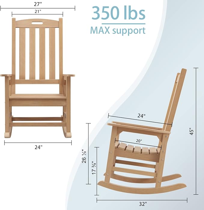 Psilvam Oversized Outdoor Rocking Chair Set of 2, Porch Rocker - Image 3