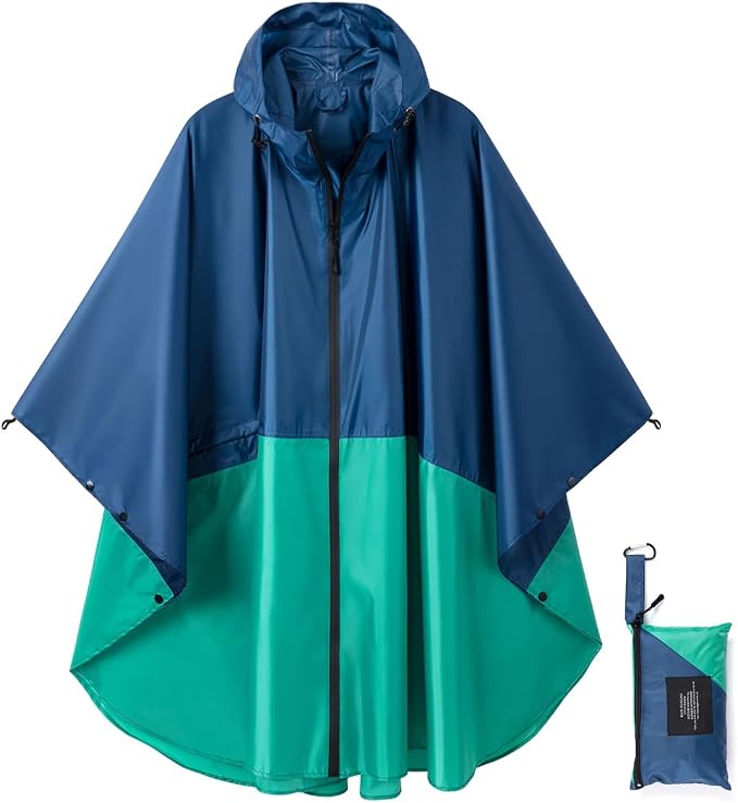 Rain Poncho Jacket Coat Hooded Zipper Style by salamra