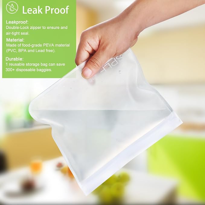 SPLF 10 Pack Reusable Sandwich Bags, Reusable Quart Bags Extra Thick Leak-proof - Image 4