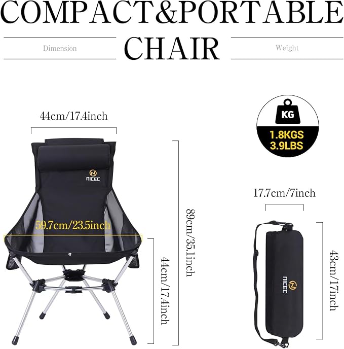 Nice C Ultralight High Back Folding Camping Chair, Backpacking Chair, Compact & - Image 3