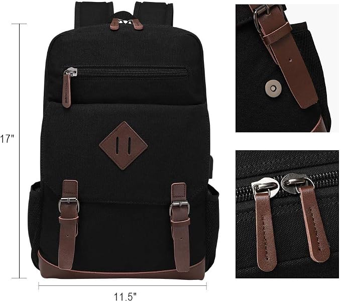 Canvas Backpack for Men Women, Vintage Rucksack Fits Most 15.6 Inch Laptop - Image 6