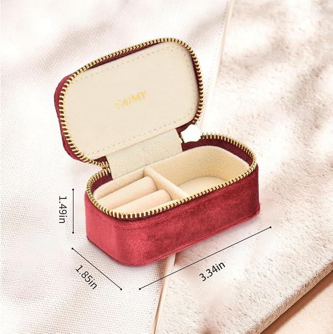 Small Travel Jewelry Case, Mini Tiny Plush Velvet Jewelry Box - Image 3