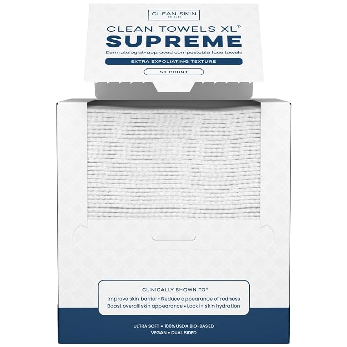 Clean Skin Club Clean Towels XL® Supreme, 100% USDA Biobased Face Towel by CLEANSKINCLUB