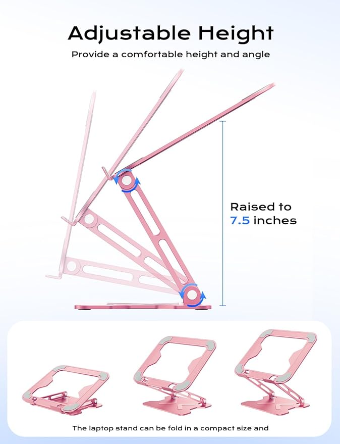 Adjustable Laptop Stand for Desk, Metal Foldable Laptop Riser, Portable Laptop - Image 3