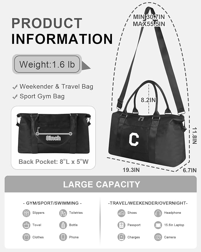 Initial Travel Duffel Bag Sports Gym Bag - Image 2