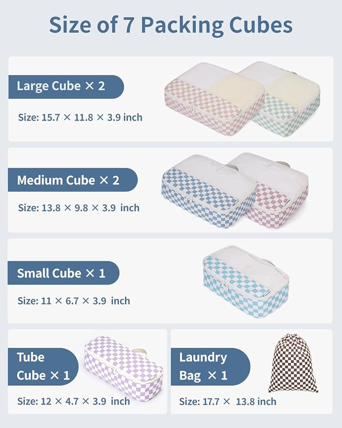 Narwey 7 Set Checkered Packing Cubes - Image 3