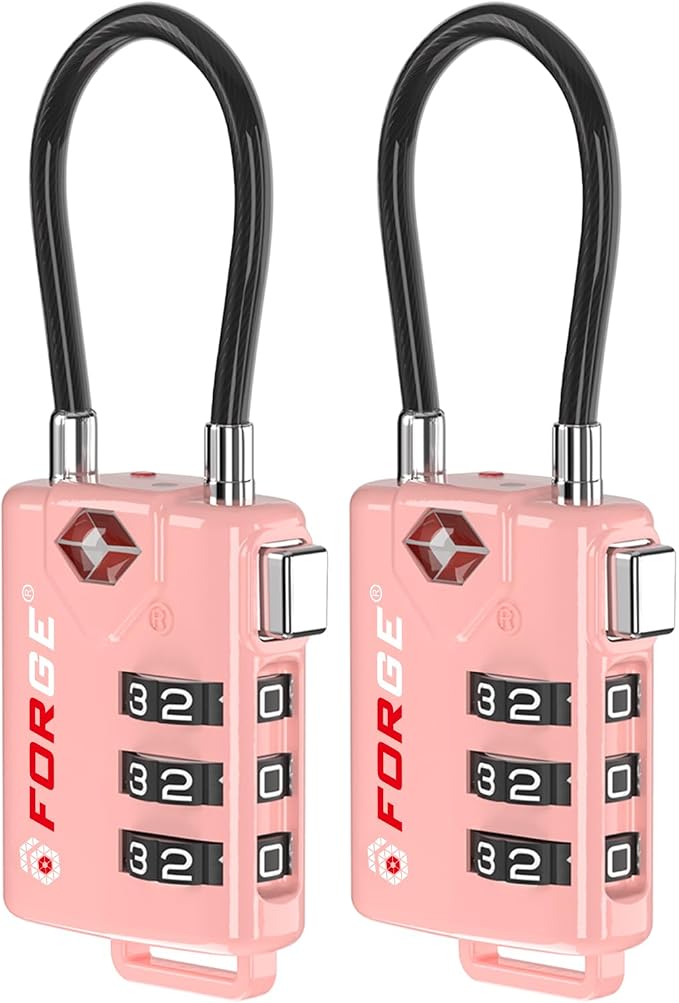 Forge TSA Approved Cable Luggage Locks, 2 Pink Locks, Re-settable Combination by Forge