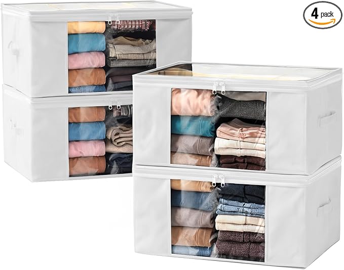 Clothes Storage Bags, Foldable Thick Fabric Blanket Storage Bags, Large Clear by Hopack