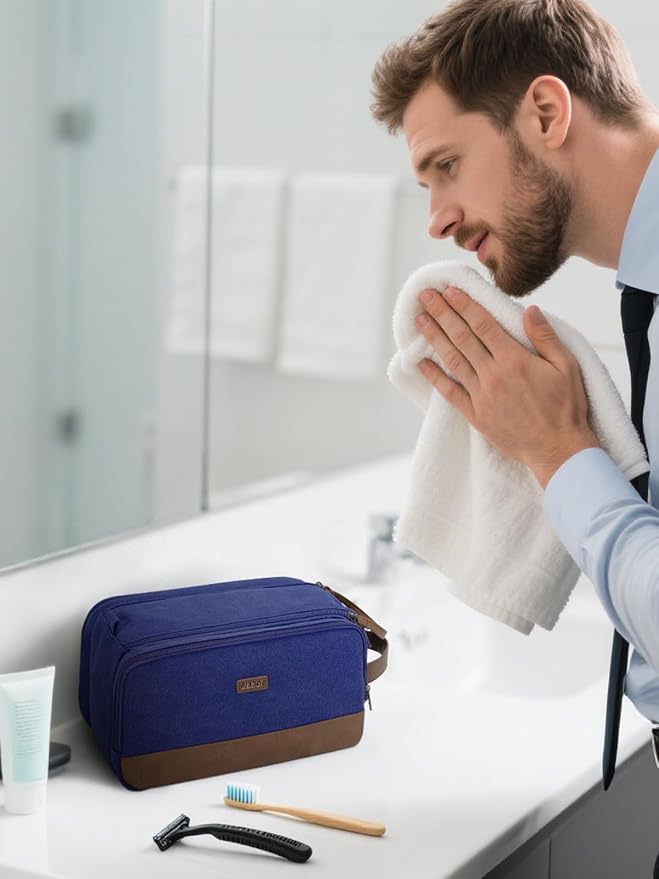 WANDF Toiletry Bag for Men Travel Toiletry Organizer Canvas and Leather Dopp - Image 5