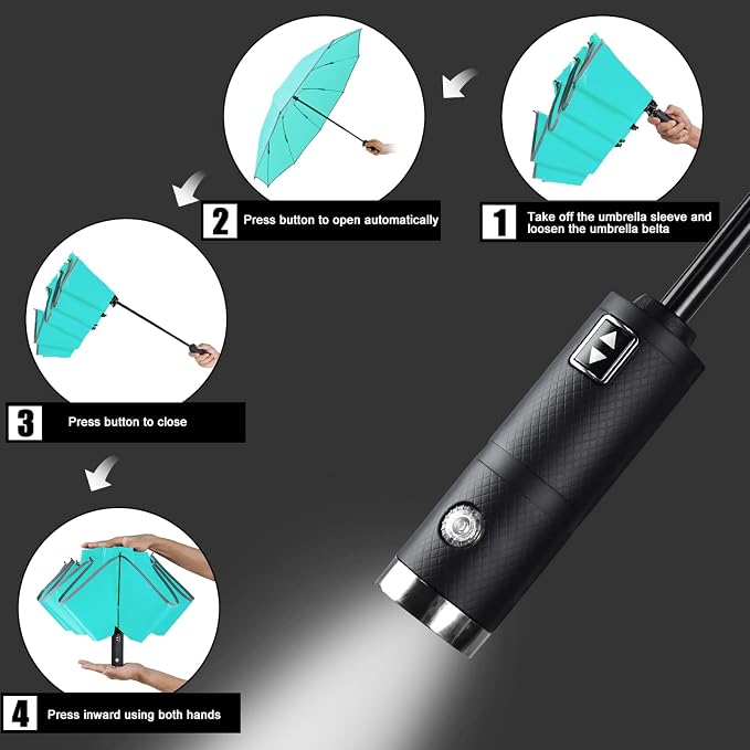 Lejorain Travel Folding Inverted Umbrella - Image 3