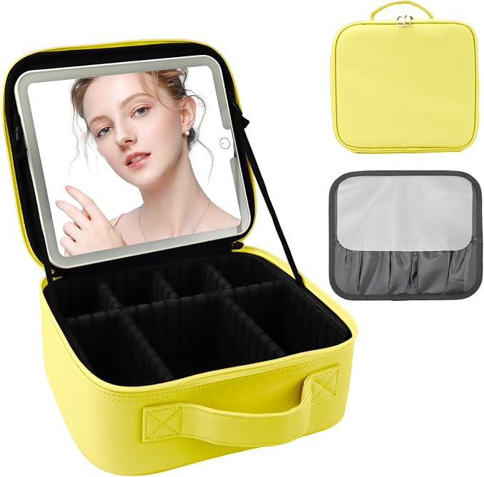 Travel Makeup Bag with LED Mirror and Light Travel Makeup Case Cosmetic by SUILU